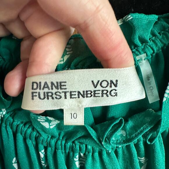 Diane von Furstenberg Camila Top Green Geo Juniper Off the Shoulder Blouse 10 - Picture 5 of 10